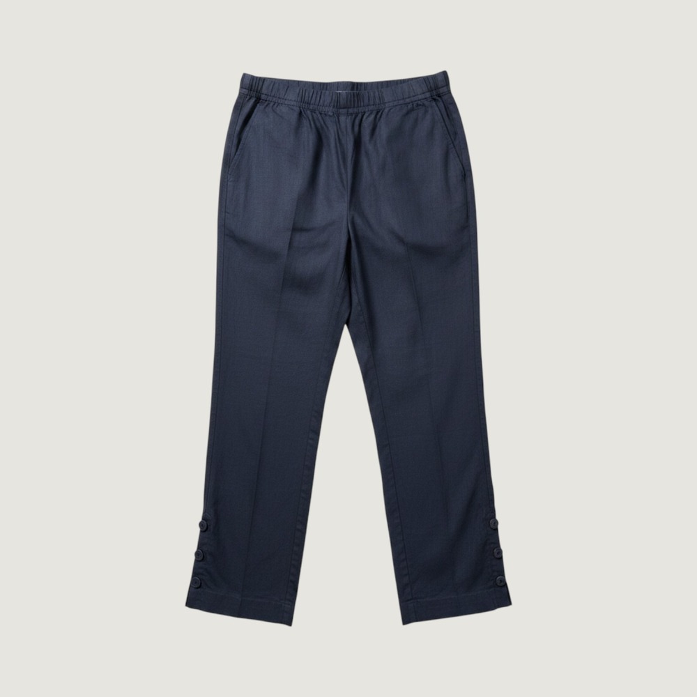 Coastal Linen Blend Crop Pants J Jill M Navy Blue Side-Zip Tapered Button Cuff